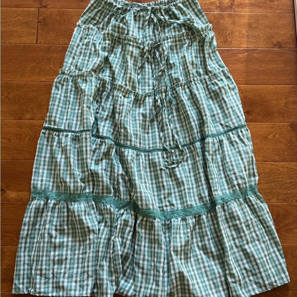 Blue and White Tiered Maxi Skirt